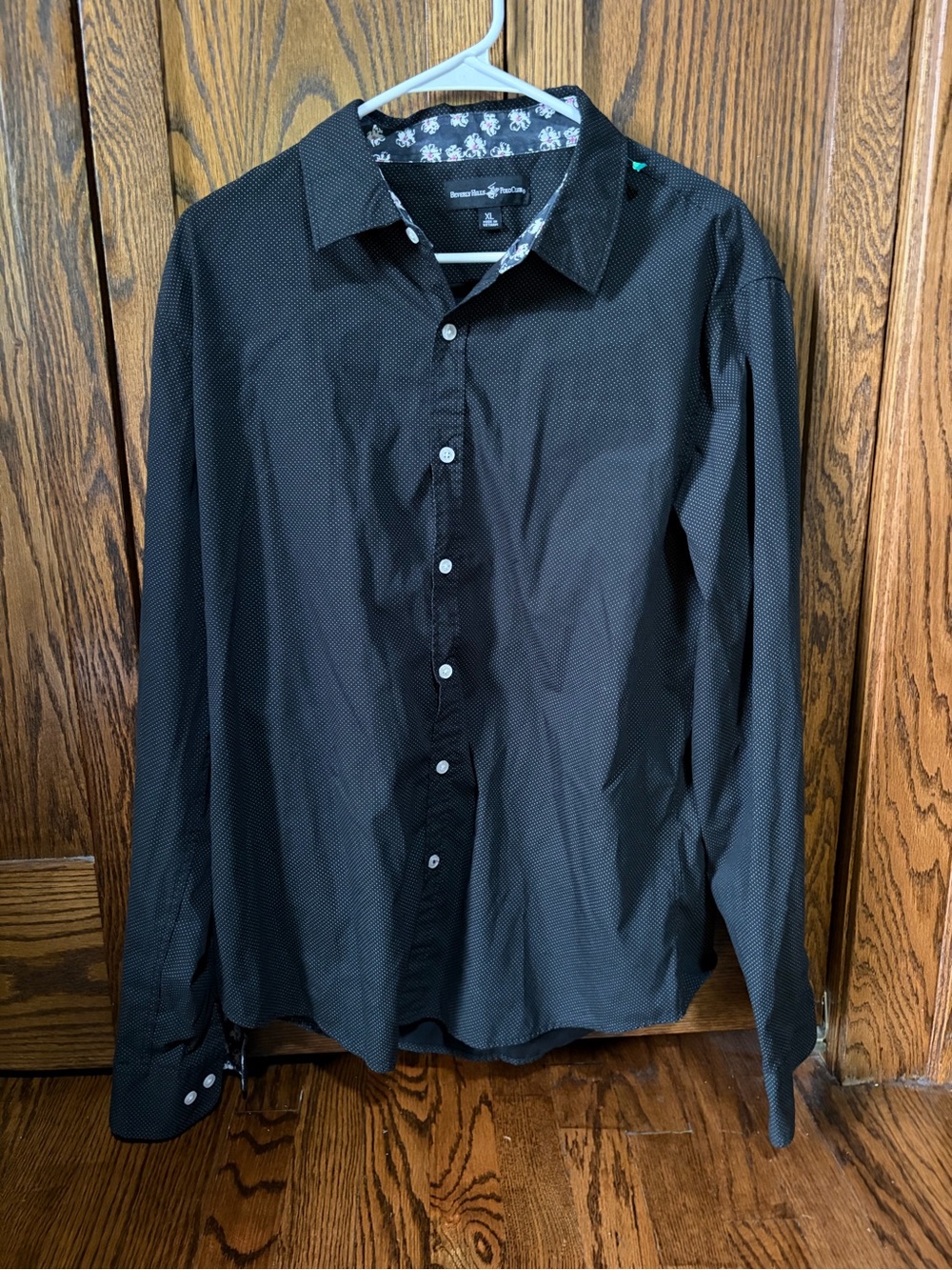 Beverly Hills Polo Club Black Button-Up Shirt with Microdot Pattern